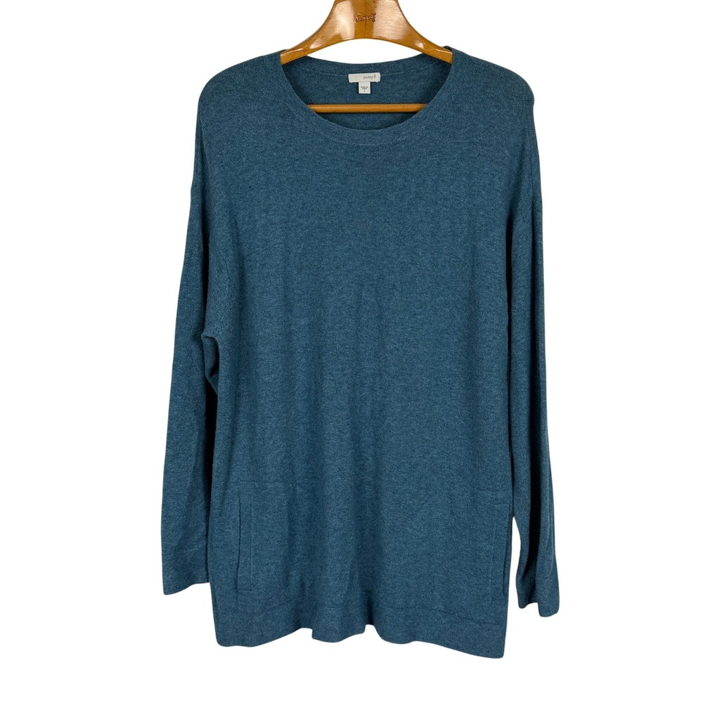 Pure Jill J. Jill Tunic Sweater Pockets Alpaca Wool Blend L Blue